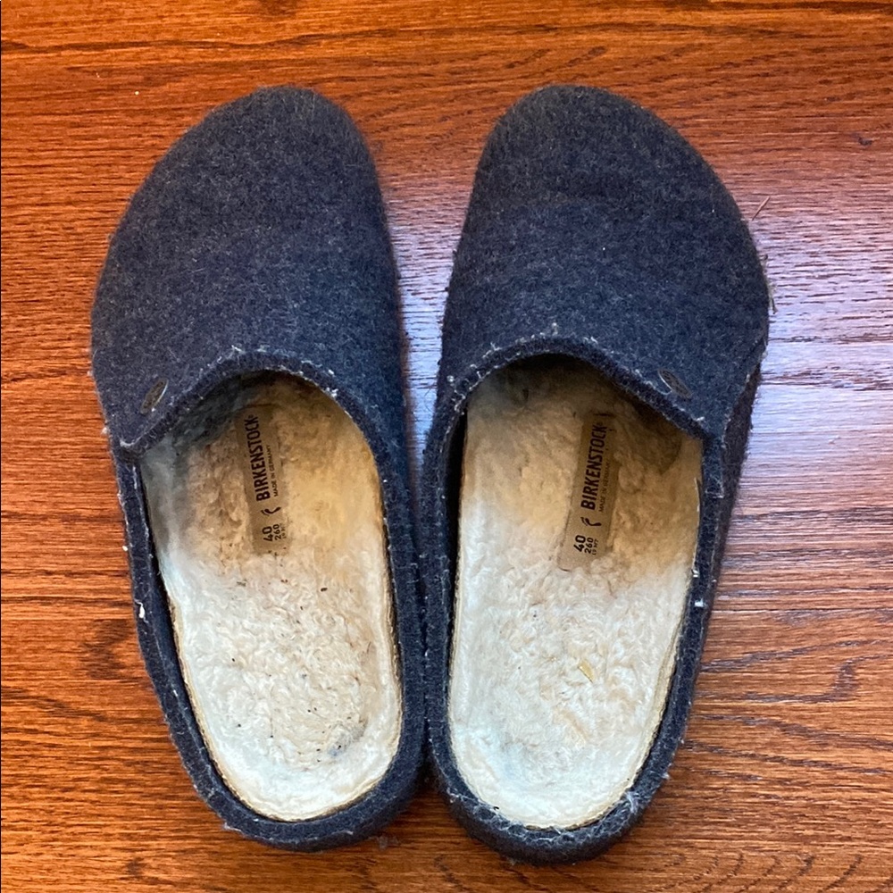 Birkenstock Zermatt Shearling Wool Felt Dark Blue Slippers
